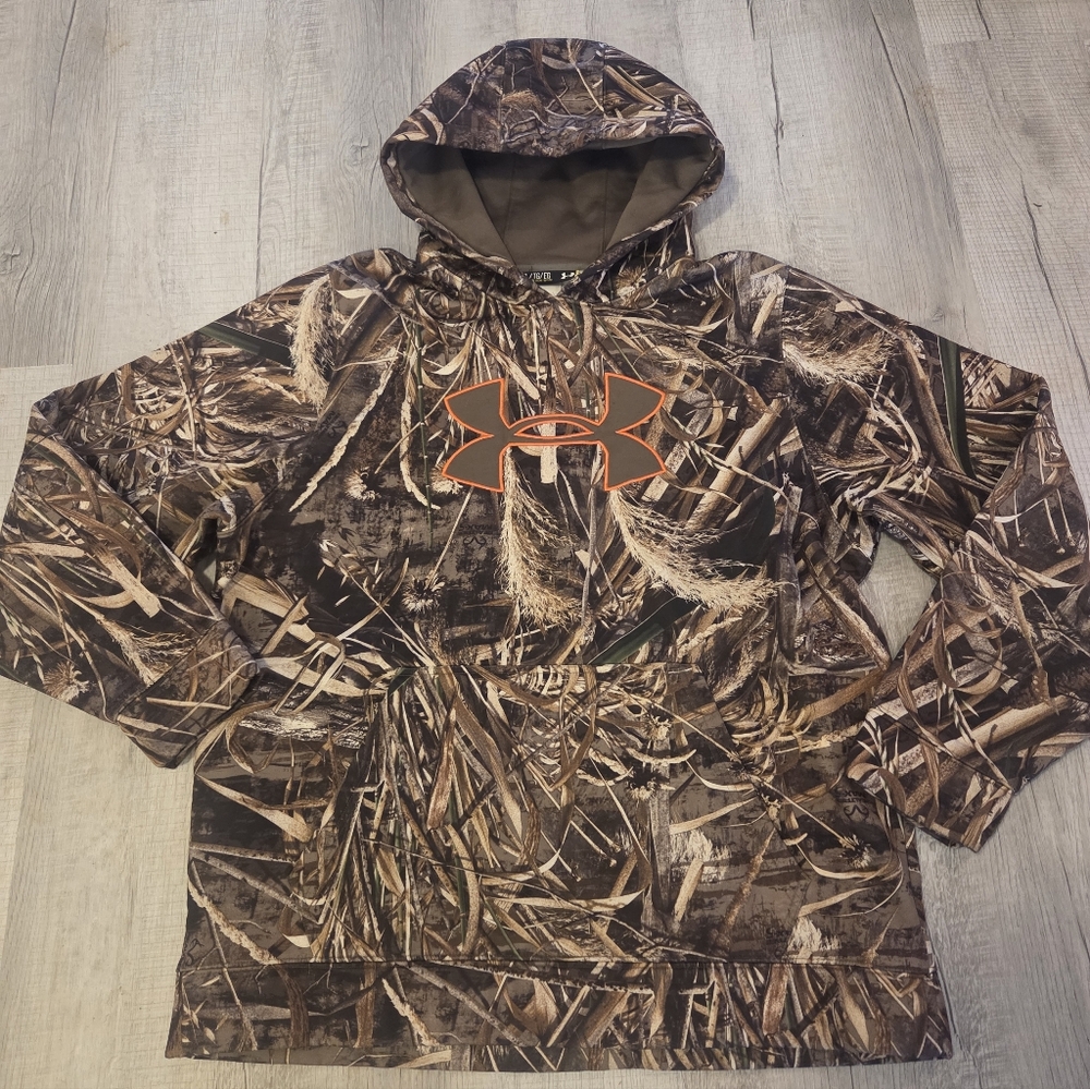 Under Armour Woodland Camo Hoodie with Bold Orange Logo